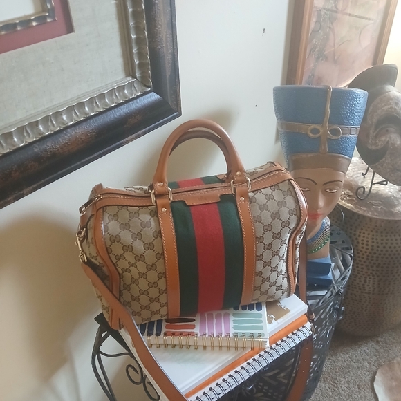 Gucci Tan and Green Satchel Bag - Picture 2 of 2